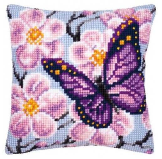click here to view larger image of Purple Butterfly Cushion (needlepoint)