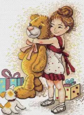 click here to view larger image of Girl with a Bear (counted cross stitch kit)