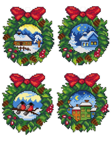click here to view larger image of Christmas Wreaths - 7670 (counted cross stitch kit)