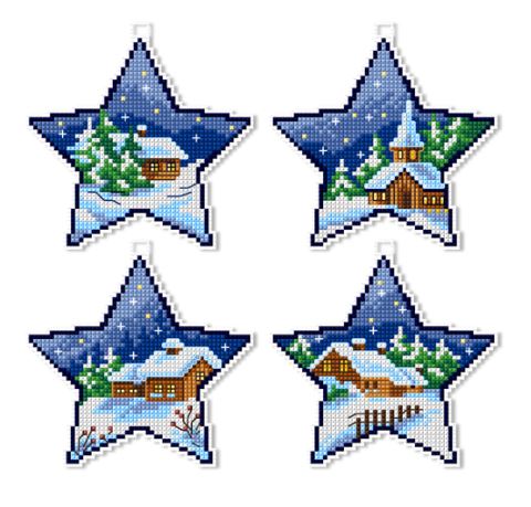 click here to view larger image of Winter Stars Set of 4 - 7675 (counted cross stitch kit)