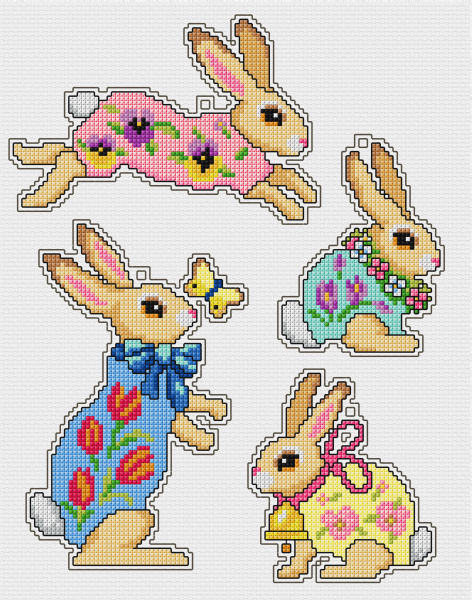 click here to view larger image of Easter Bunnies Set of 4 - 7676 (counted cross stitch kit)