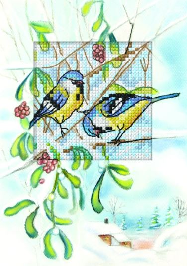 click here to view larger image of Card - Blue Titmice (counted cross stitch kit)