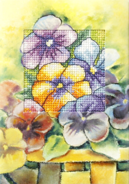 click here to view larger image of Card - Pansies (counted cross stitch kit)