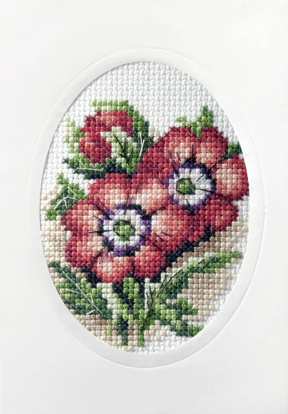 click here to view larger image of Card - Red flowers (counted cross stitch kit)