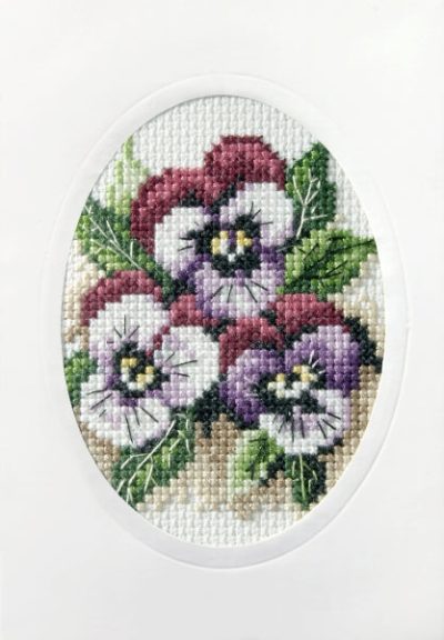 click here to view larger image of Card - Pansies (counted cross stitch kit)