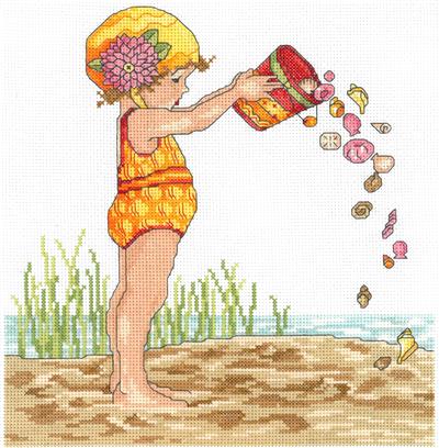 click here to view larger image of Bucket of Shells - Mary Englebreit (counted cross stitch kit)