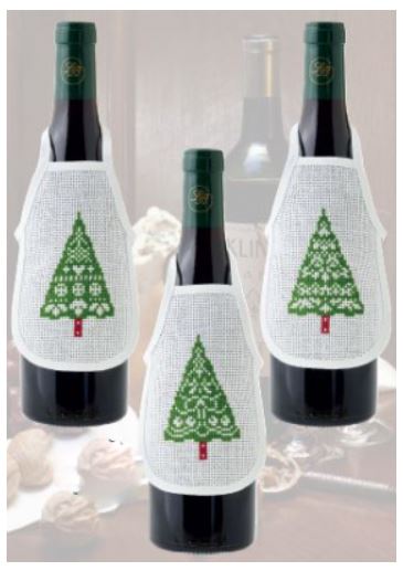 click here to view larger image of Christmas Tree Bottle Aprons (3 designs) (counted cross stitch kit)