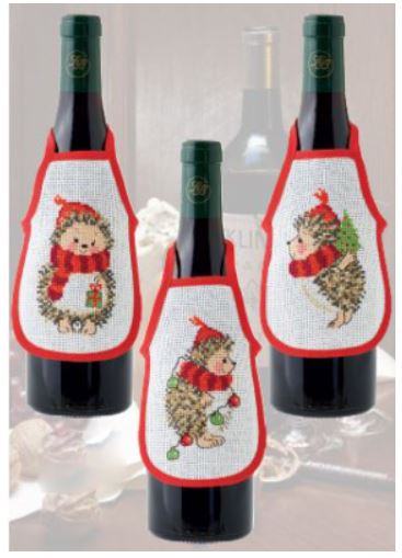 click here to view larger image of Hedgehog Bottle Aprons (3 designs) (counted cross stitch kit)