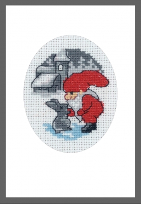 click here to view larger image of Card - Rabbit and Elf   (counted cross stitch kit)