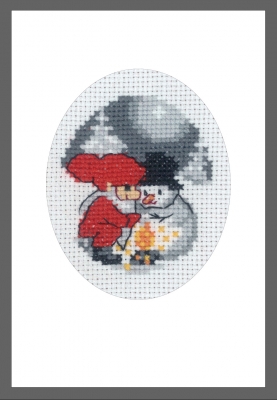 click here to view larger image of Card - Snowman and Elf   (counted cross stitch kit)