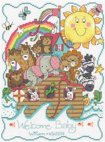 click here to view larger image of Noah's Ark Birth Announcement (counted cross stitch kit)