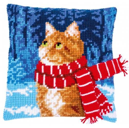 click here to view larger image of Cat with Scarf Cushion (counted cross stitch kit)