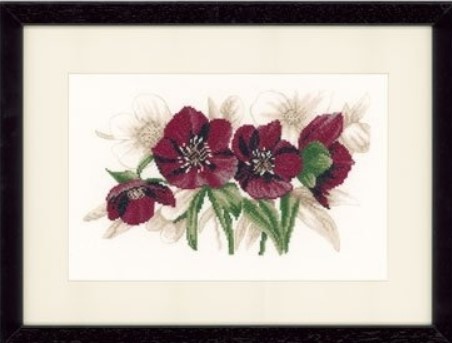 click here to view larger image of Red Flowers Hellebores (counted cross stitch kit)