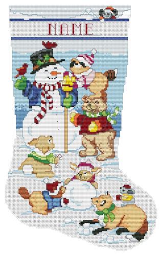 click here to view larger image of Snowman and Animals Stocking (chart)