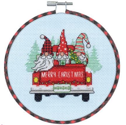 click here to view larger image of Red Truck Gnomes (counted cross stitch kit)