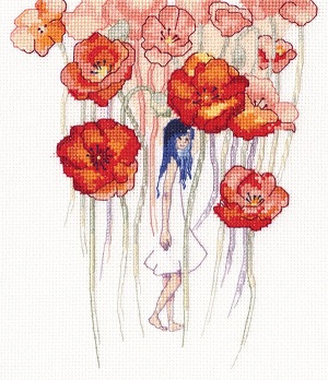 click here to view larger image of Silk Poppies (counted cross stitch kit)