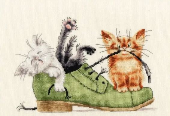 click here to view larger image of Kittens in a Shoe (counted cross stitch kit)