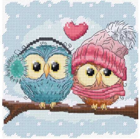 click here to view larger image of Two Cute Owls (counted cross stitch kit)
