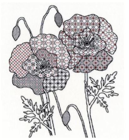 click here to view larger image of Poppy - Blackwork  (counted cross stitch kit)