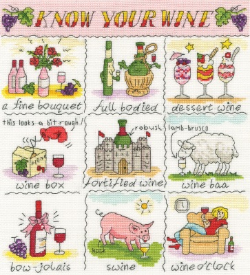 click here to view larger image of Know Your Wine (counted cross stitch kit)