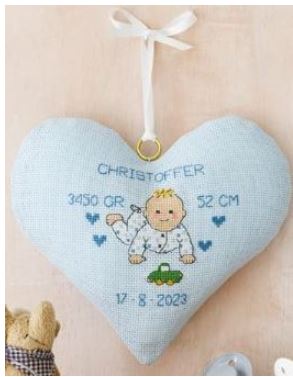 click here to view larger image of Blue Heart - Birth Announcement (counted cross stitch kit)