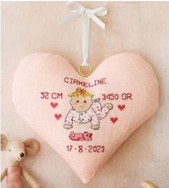 click here to view larger image of Pink Heart - Birth Announcement (counted cross stitch kit)