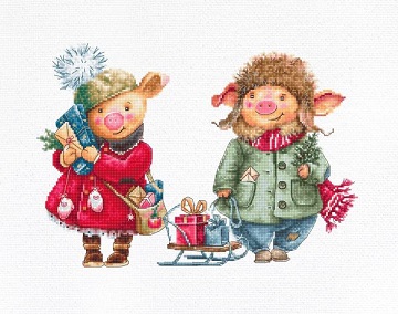 click here to view larger image of Christmas Pigs (counted cross stitch kit)