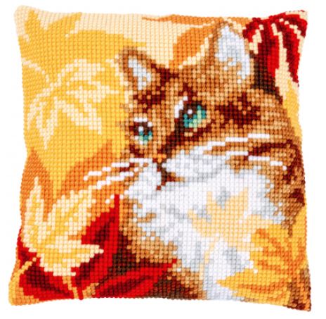 click here to view larger image of Cat With Autumn Leaves Cushion (needlepoint kit)