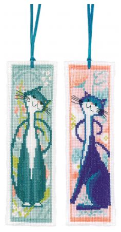 click here to view larger image of Flower Cats Bookmarks (Set of 2) (counted cross stitch kit)
