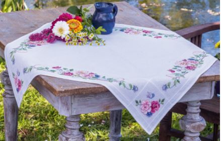 click here to view larger image of Classic Flowers and Butterflies Tablecloth (counted cross stitch kit)