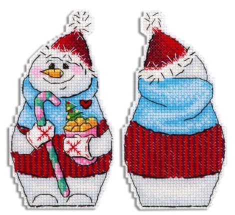 click here to view larger image of Snowman with Sweets (counted cross stitch kit)