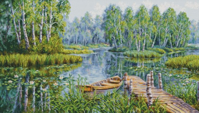 click here to view larger image of Birches at the Edge of the Lake (counted cross stitch kit)