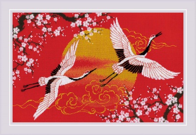 click here to view larger image of Under Heaven - Cranes (counted cross stitch kit)