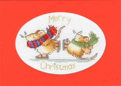 click here to view larger image of Mice on Ice - Christmas Card (counted cross stitch kit)