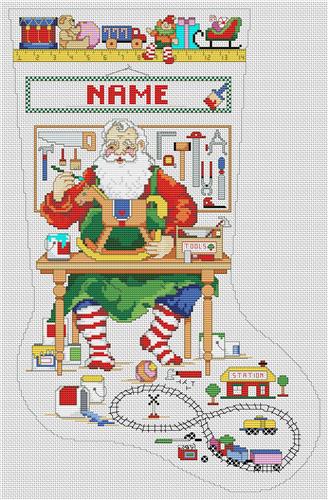 click here to view larger image of Santa in His Workshop Stocking (chart)