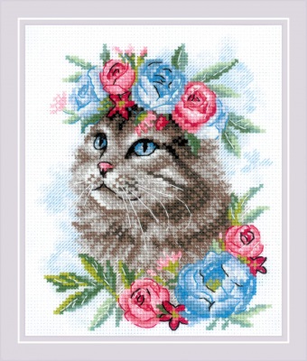 click here to view larger image of Cat in Flowers (counted cross stitch kit)