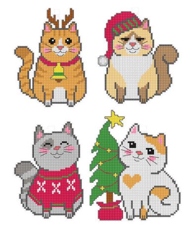click here to view larger image of Christmas Cats - SA7689 (counted cross stitch kit)