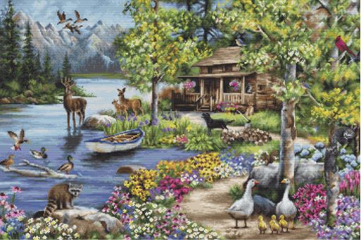 click here to view larger image of Cabin by the Lake (counted cross stitch kit)