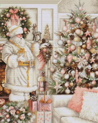 White Santa with Christmas Tree - click here for more details about counted cross stitch kit