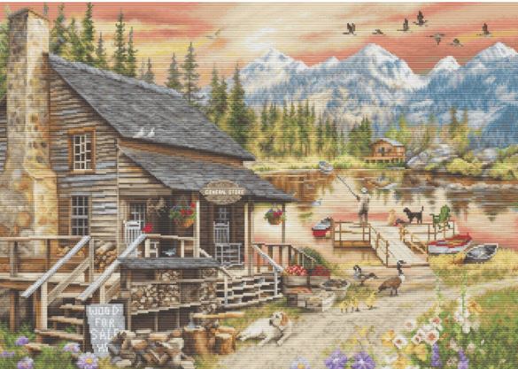 click here to view larger image of Log Cabin General Store (counted cross stitch kit)