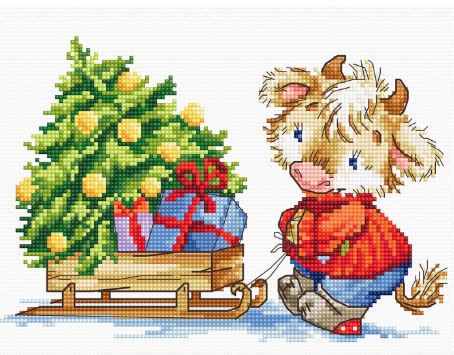 click here to view larger image of Calf with Christmas Tree (counted cross stitch kit)