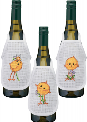 click here to view larger image of Chickens Bottle Aprons (counted cross stitch kit)