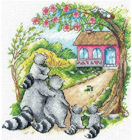 click here to view larger image of Housewarming Raccoons (counted cross stitch kit)