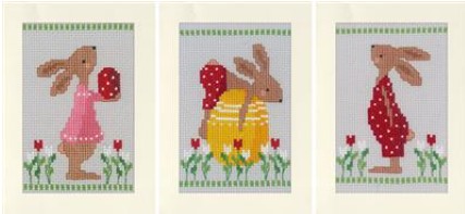 click here to view larger image of Easter Rabbits Greeting Card Set of 3 (counted cross stitch kit)