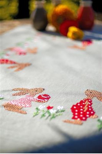 click here to view larger image of Easter Rabbits in Tulip Garden Tablecloth (printed linen)