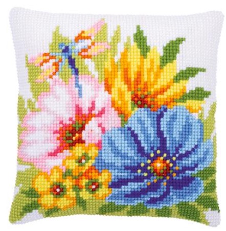 click here to view larger image of Colourful Spring Flowers Cushion (counted cross stitch kit)