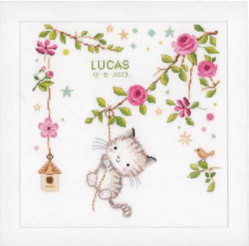 click here to view larger image of Cheeky Kitten Birth Announcement   (counted cross stitch kit)