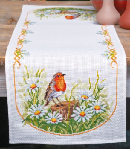 click here to view larger image of Daisies and Robin Table Runner (embroidery kit)