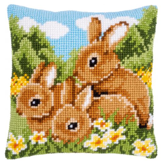 click here to view larger image of Three Rabbits Cushion (needlepoint kit)