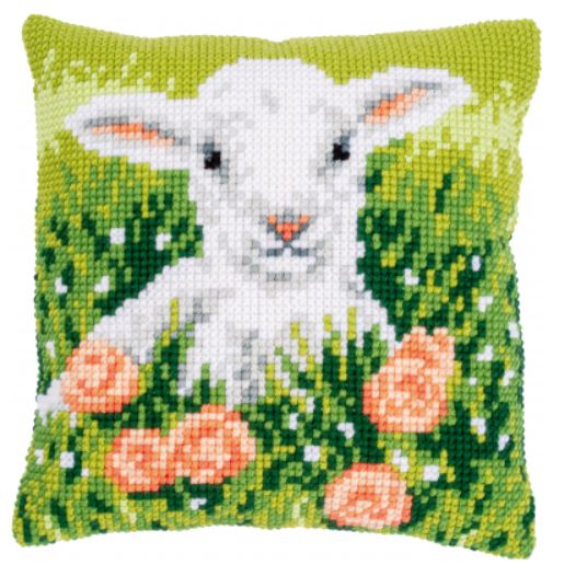 click here to view larger image of Lamb Among Flowers Cushion (needlepoint kit)